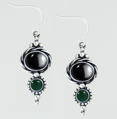 Sterling Silver Drop Dangle Earrings With Hematite And Fluorite